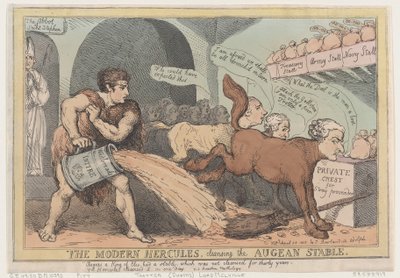 The Modern Hercules, Cleansing the Augian Stable, 23 april 1805., 23 april 1805. av Thomas Rowlandson