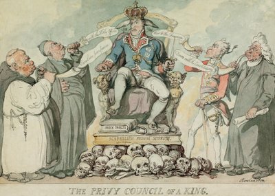 The Privy Council of a King, pub. 1815 (handfärgad gravyr) av Thomas Rowlandson