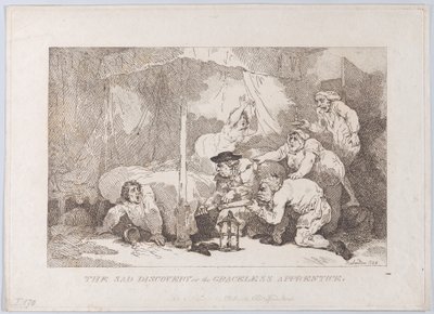 Den sorgliga upptäckten om den okänsliga lärlingen av Thomas Rowlandson