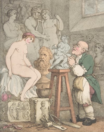 Skulptören [Akademiens förberedelser, Gamle Joseph Nollekens och hans Venus], ca. 1800., ca. 1800 av Thomas Rowlandson