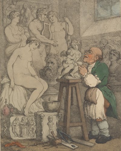 Skulptören [Akademiens förberedelser, Gamle Joseph Nollekens och hans Venus], ca. 1800., ca. 1800 av Thomas Rowlandson
