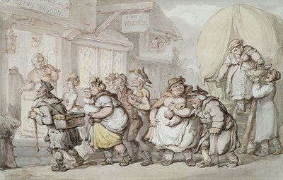 The Woolpack Inn: Ankomsten av "The Flying Waggon", av Thomas Rowlandson