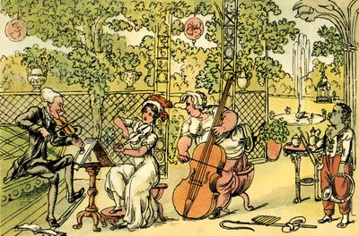 "Trädgårdstrion" av Thomas Rowlandson