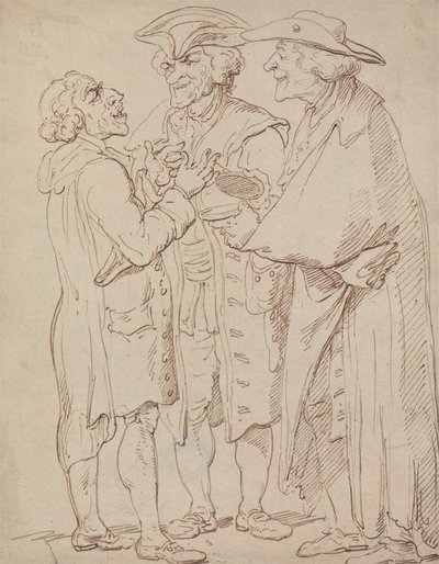 Tre figurer i full längd av män som pratar av Thomas Rowlandson