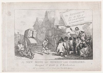 Titelsida: En ny bok med hästar och vagnar, eller, Rhedarium för försäljning av alla slag..., 1784. av Thomas Rowlandson