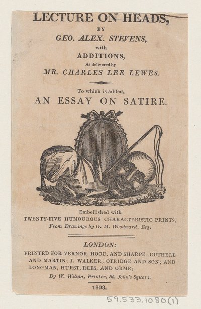Titelsida, från A Lecture on Heads av George Alexander Stevens, april 1808, april 1808. av Thomas Rowlandson