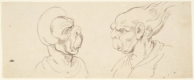 Två karikatyrer: manliga huvuden av Thomas Rowlandson
