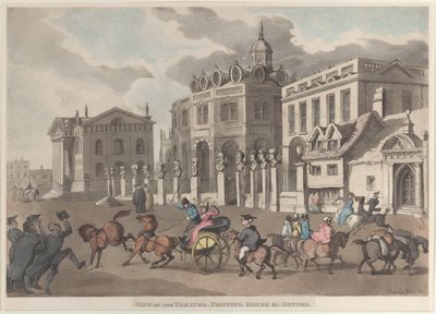 Utsikt över teatern, tryckeriet etc. Oxford, 1810, 1810. av Thomas Rowlandson