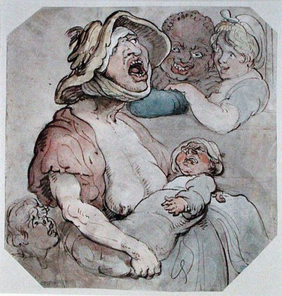 Wet Nurse Interrupted (akvarell på papper) av Thomas Rowlandson