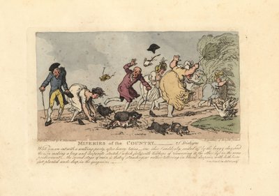 Kvinna på väg att ramla omkull med sina skor fast i leran. av Thomas Rowlandson
