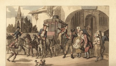 Ung engelsk gentleman som anländer till ett franskt posthus av Thomas Rowlandson