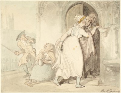 Ung kvinna vid kyrkdörren eller vid bikten av Thomas Rowlandson