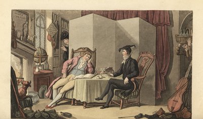 Ung herre i sina rum på universitetet av Thomas Rowlandson