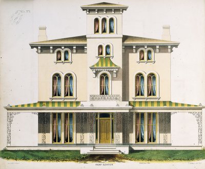 Främre höjd för villa nr 1, från "Arkitektoniska mönster för modellbostäder på landet" av Thomas S. Sinclair