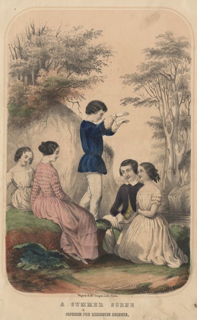 En sommarscen, mode för barnklänningar, litho av Wagner och McGuigan, 1850 av Thomas S. Wagner