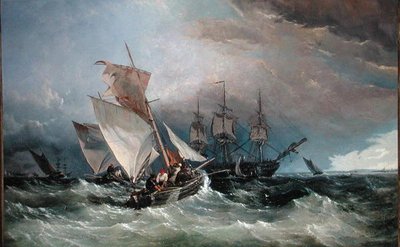 Shrimp Cutters off the Nore, Sheerness in the Distance, c.1854 (olja på duk) av Thomas Sewell Robins