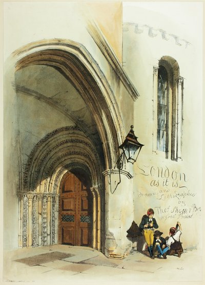 Dörröppning, tempel, frontispice till Original Views of London as It Is av Thomas Shotter Boys