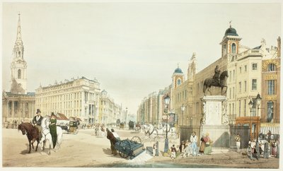 Inträde till The Strand från Charing Cross, skylt tjugo från Original Views of London as It Is av Thomas Shotter Boys