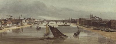 London Bridge från Southwark Bridge (monument till vänster) av Thomas Shotter Boys