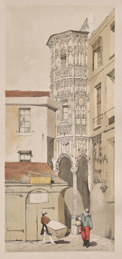 Pittoresk arkitektur i Paris, Gent, Antwerpen, Rouen: Hotel de la Tremouille, Rue des Bourbonnois, Paris av Thomas Shotter Boys