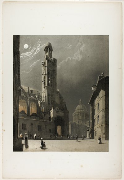 St Etienne du Mont och Pantheon, Paris, plansch 20 från Picturesque Architecture in Paris, Ghent, Antwerp, Rouen, Etc. av Thomas Shotter Boys