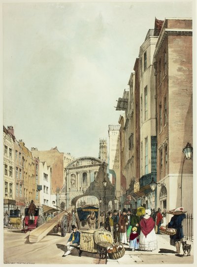 Temple Bar från The Strand, tallrik 22 från Original Views of London as It Is av Thomas Shotter Boys