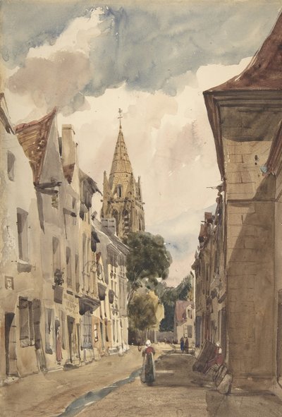 Utsikt över Issy A Street i Issy-les-Moulineaux, Seine, 1820-74. av Thomas Shotter Boys