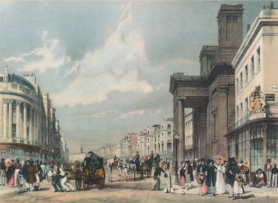 Utsikt över Regent Street med utsikt mot kvadranten med Hannoverkapellet i förgrunden, 1842 av Thomas Shotter Boys