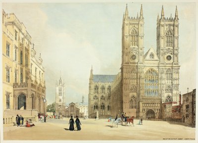 Westminster Abbey, Hospital and Company, skylt sju från Original Views of London as It Is av Thomas Shotter Boys