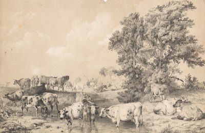 En boskapshjord på en flodstrand av Thomas Sidney Cooper