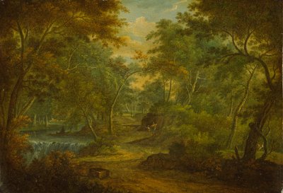 小川とフィッシャーマンスウェディッシュのある樹木が茂った風景 av Thomas Smith of Derby