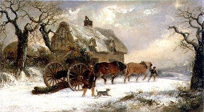 Carting Timber - Winter (olja på panel) av Thomas Smythe
