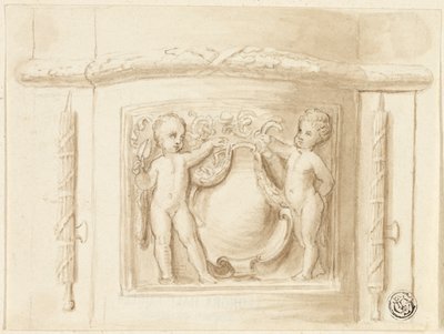 Bas av pilaster med relief, med 2 putti, sköld av Thomas Stothard
