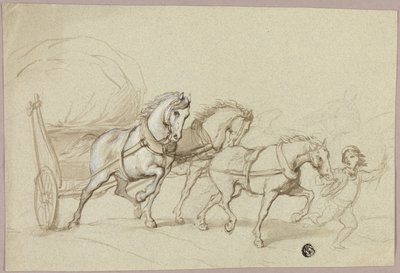 Barn som leder tre hästar och vagn av Thomas Stothard
