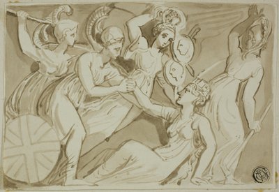 Kvinnliga krigare som kommer till hjälp för Britannia av Thomas Stothard