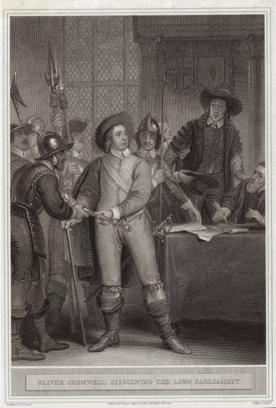 Oliver Cromwell (1599-1658) upplöser det långa parlamentet av Thomas Stothard