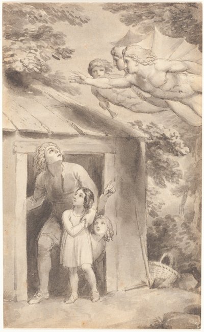 Peter och hans barn besökta av tre flygande gestalter av Thomas Stothard