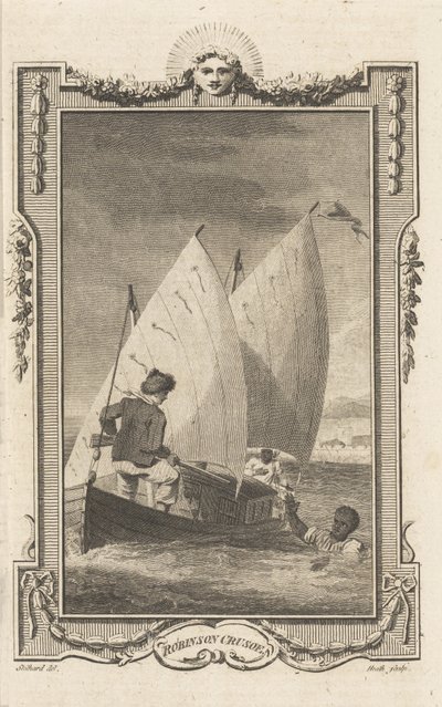 Robinson Crusoe, från Novelists Magazine, pub. 1781 av Thomas Stothard