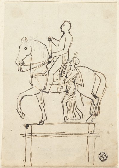 Skulptur av en ryttare ackompanjerad av stående kvinna av Thomas Stothard
