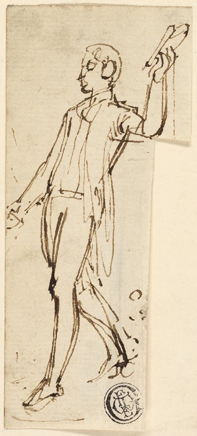 Skiss av stående man med upplyft arm av Thomas Stothard