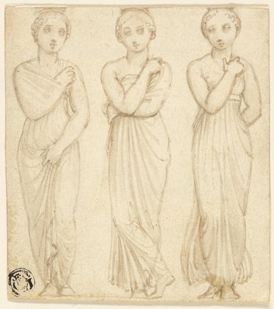 Tre draperade kvinnofigurer av Thomas Stothard