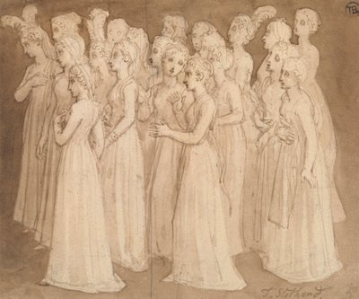 Tjugo unga flickor i en grupp som går till vänster av Thomas Stothard