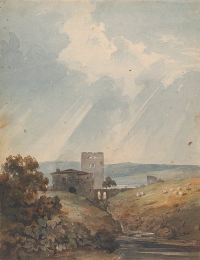 Landskap med slott, kullar och berg av Thomas Sully