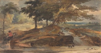 Landskap med Knoll med träd, Figur till häst av Thomas Sully
