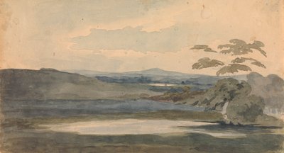 Landskap med träd och berg, sjö i förgrunden av Thomas Sully
