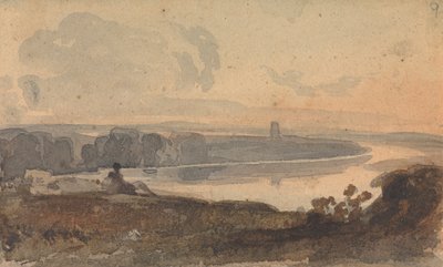 Landskap, med slingrande flod, figur på kullen i förgrunden av Thomas Sully
