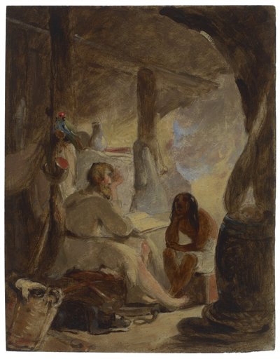 Robinson Crusoe och fredag i grottan, ca 1856 av Thomas Sully