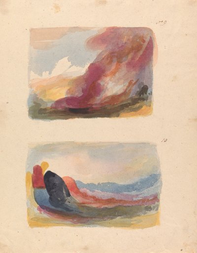 Två teckningar på ett ark: Landskap - Färgtvätt, Titian (nr 9); Landskap - färgtvätt, Rubens (nr 10) av Thomas Sully