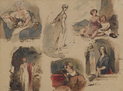 [Utan titel] (Six Figure Studies), ca 1830-talet (järngalbläck & wc på beige, medelviktigt, måttligt texturerat antikt papper) (recto) av Thomas Sully