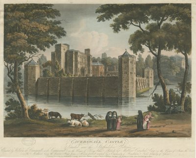 Caverswall Castle: färgad akvatintgravyr, 1 februari 1817 av Thomas Sutherland